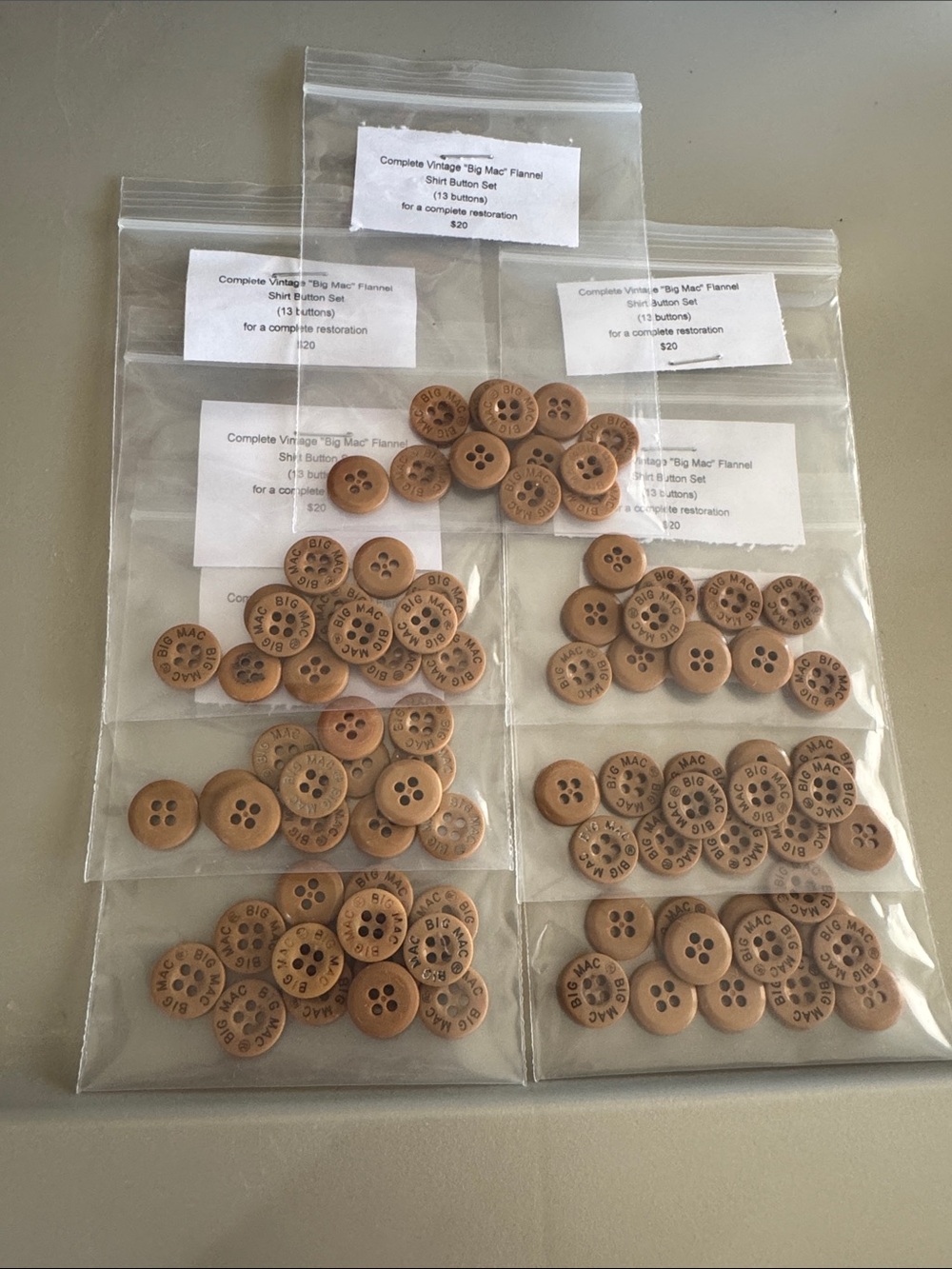Vintage 'Big Mac' Brown Shirt Buttons - Lot of Thirteen per Package